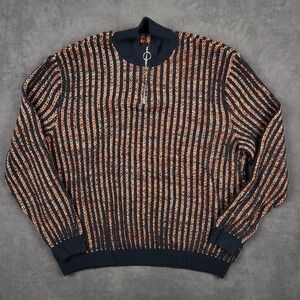 ASOS Sweater Mens Large Navy Multicolor‎ Half Zip Pullover Knit Ribbed Grandpa